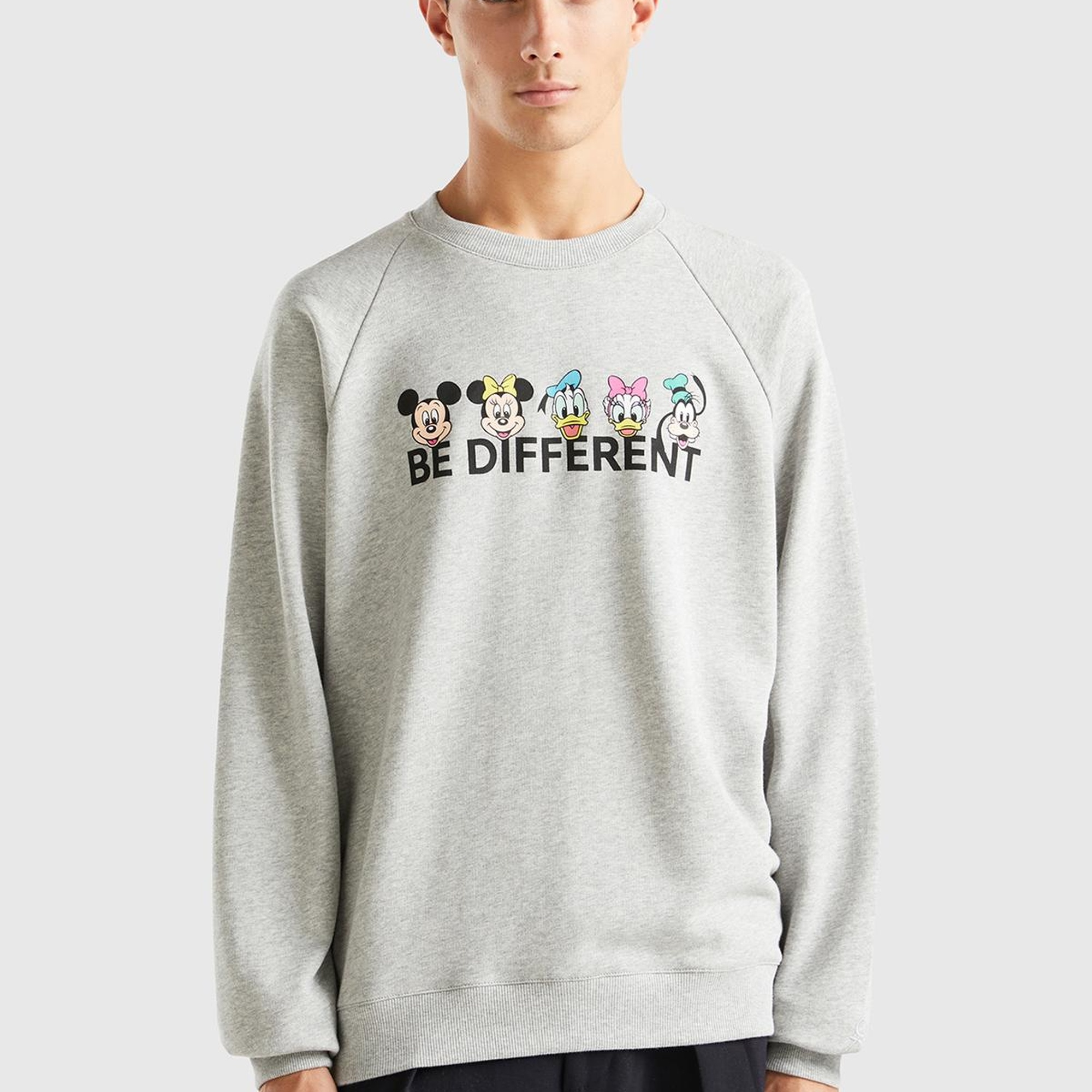 Unisex Gri Melanj Disney Baskılı Sweatshirt