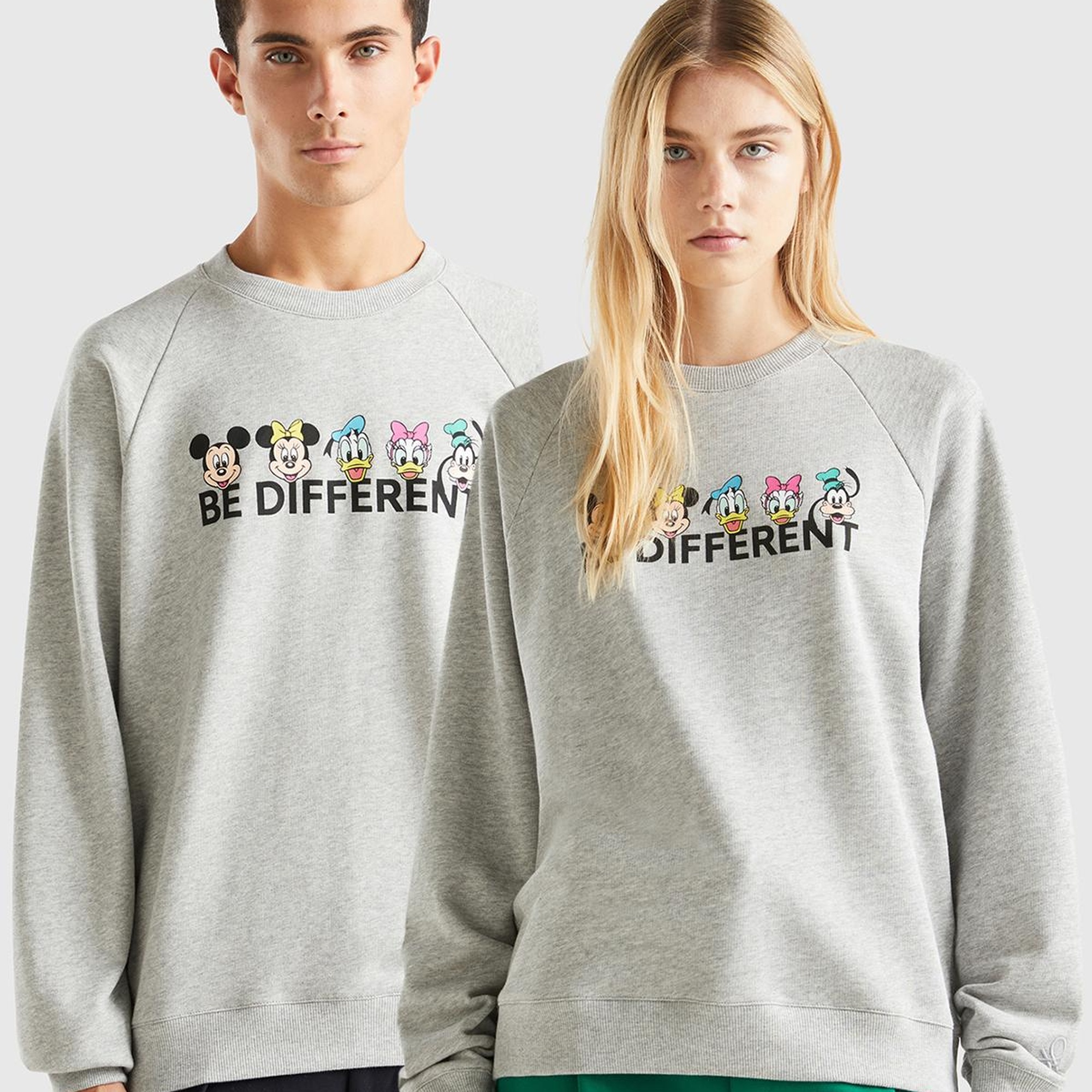 Unisex Gri Melanj Disney Baskılı Sweatshirt
