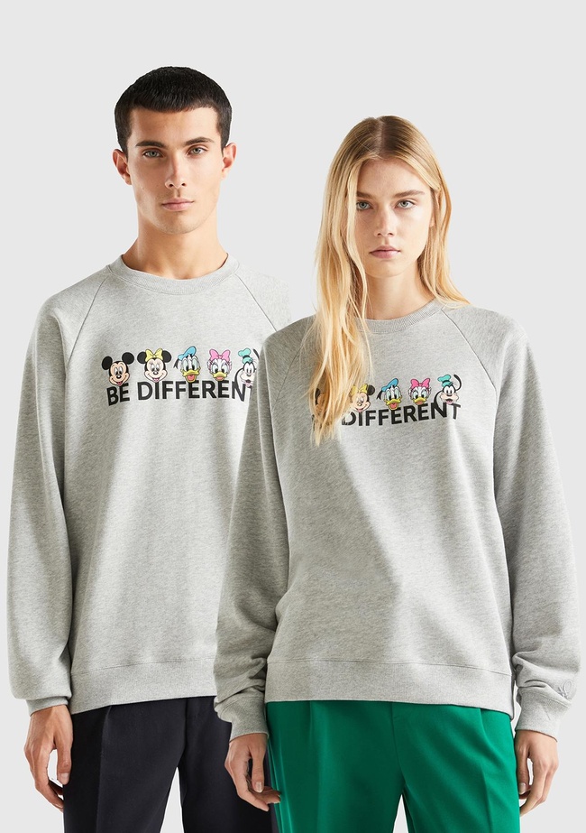  Unisex Gri Melanj Disney Baskılı Sweatshirt