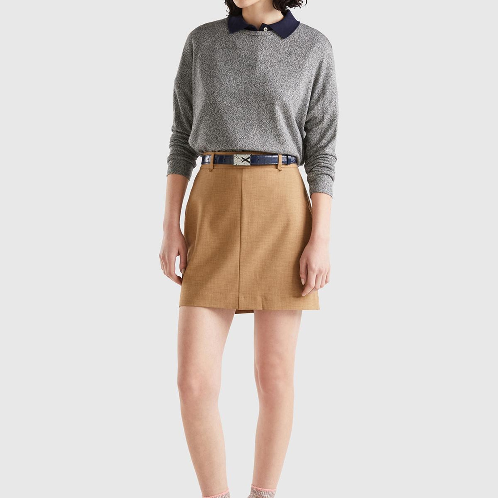 Kadın Antrasit Melanj Uzun Kollu Viskoz T-Shirt