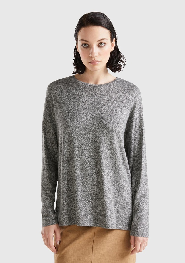  Kadın Antrasit Melanj Uzun Kollu Viskoz T-Shirt