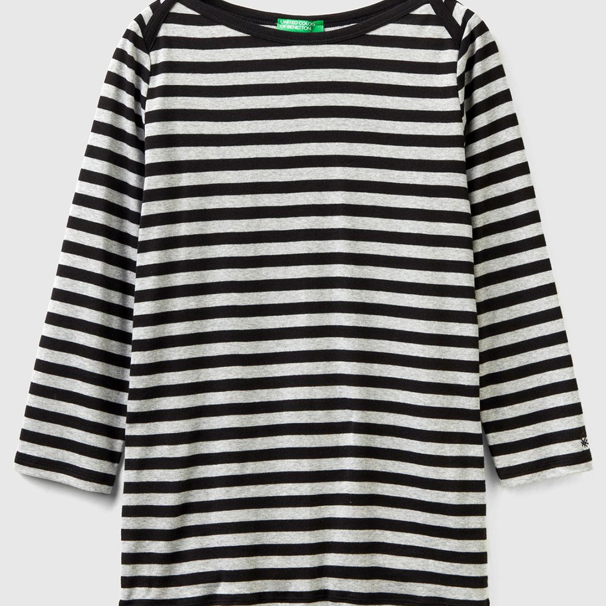 Kadın Siyah-Gri Truvakar Kol Çizgili Tshirt