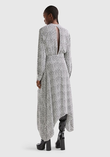  Kadın Yeşil Kazayağı Desenli Uzun Kollu Elbise