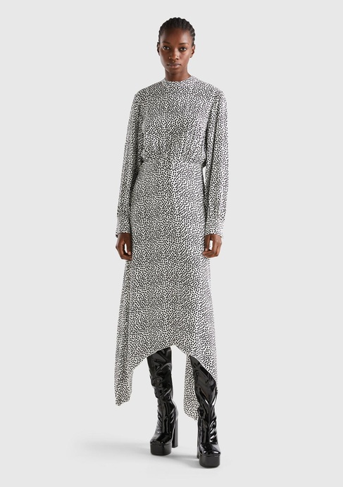  Kadın Yeşil Kazayağı Desenli Uzun Kollu Elbise