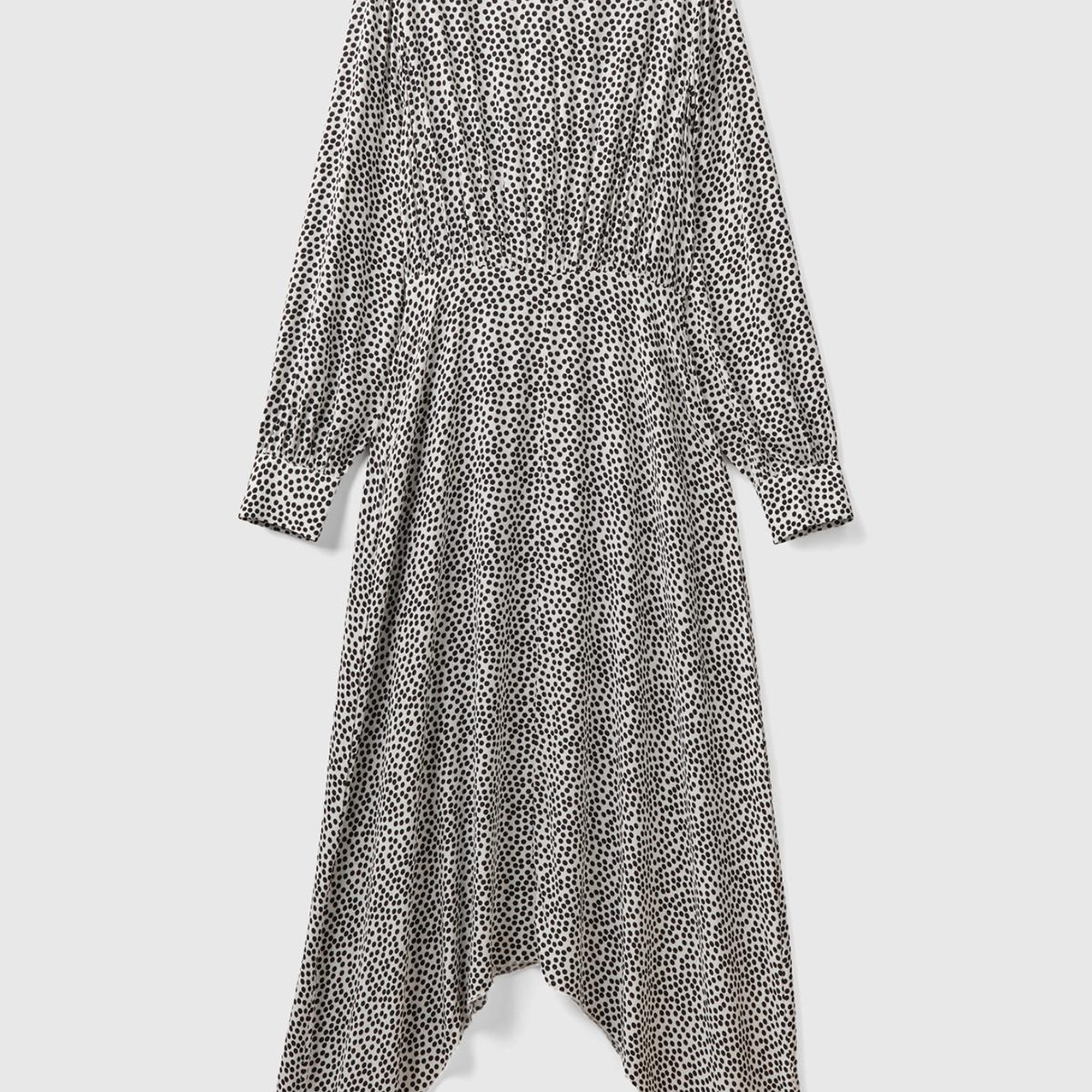 Kadın Yeşil Kazayağı Desenli Uzun Kollu Elbise