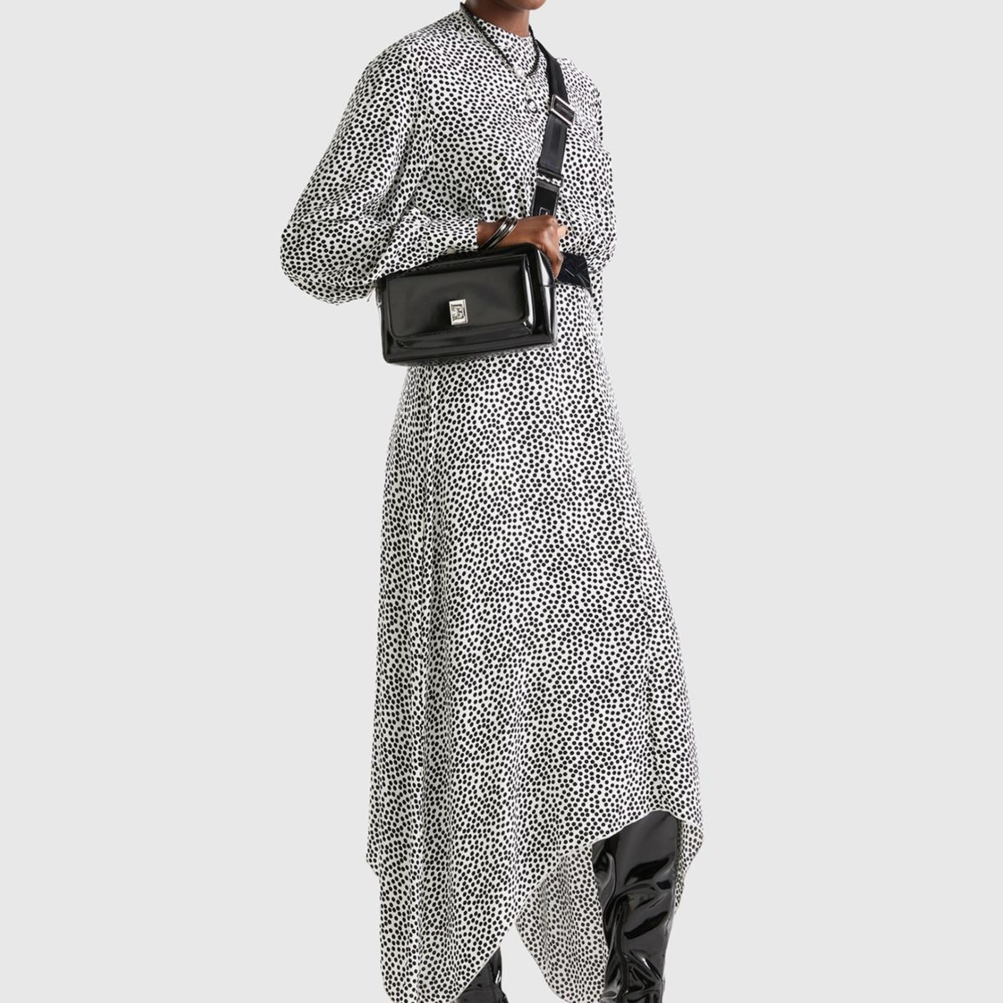 Kadın Yeşil Kazayağı Desenli Uzun Kollu Elbise