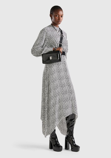  Kadın Yeşil Kazayağı Desenli Uzun Kollu Elbise