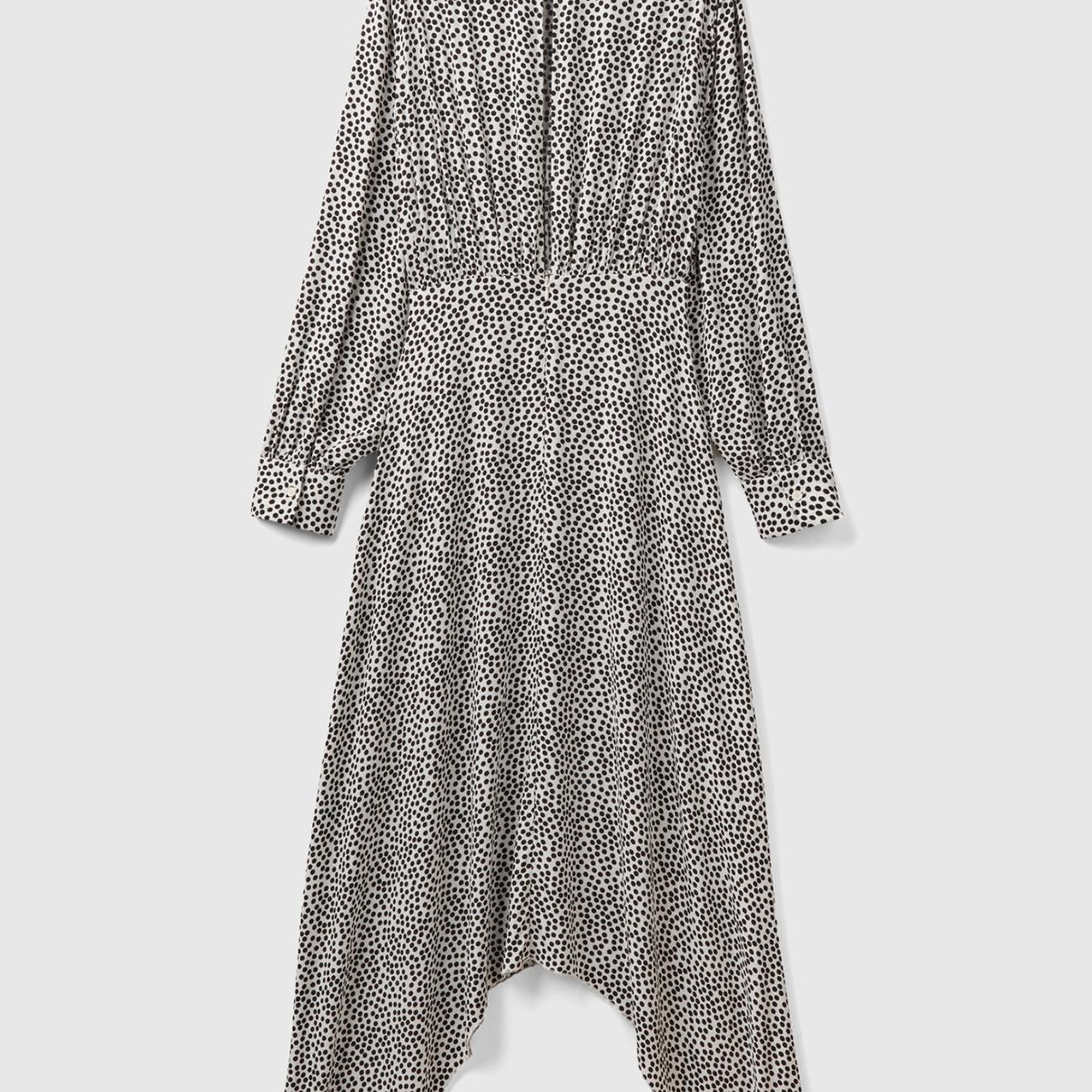 Kadın Yeşil Kazayağı Desenli Uzun Kollu Elbise