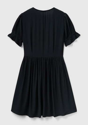  Kadın Siyah %100 Viskoz V Yaka Kısa Kollu Elbise
