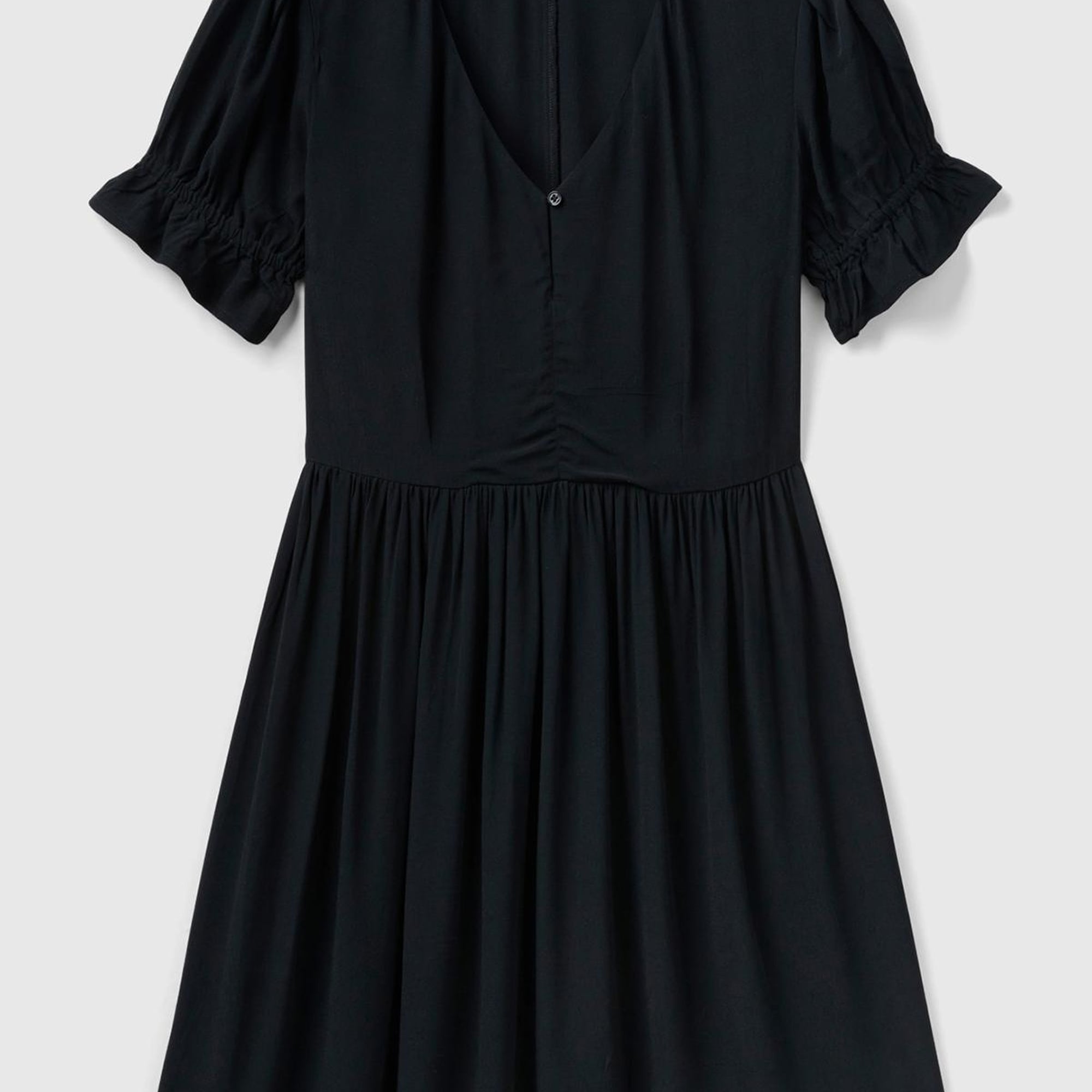 Kadın Siyah %100 Viskoz V Yaka Kısa Kollu Elbise