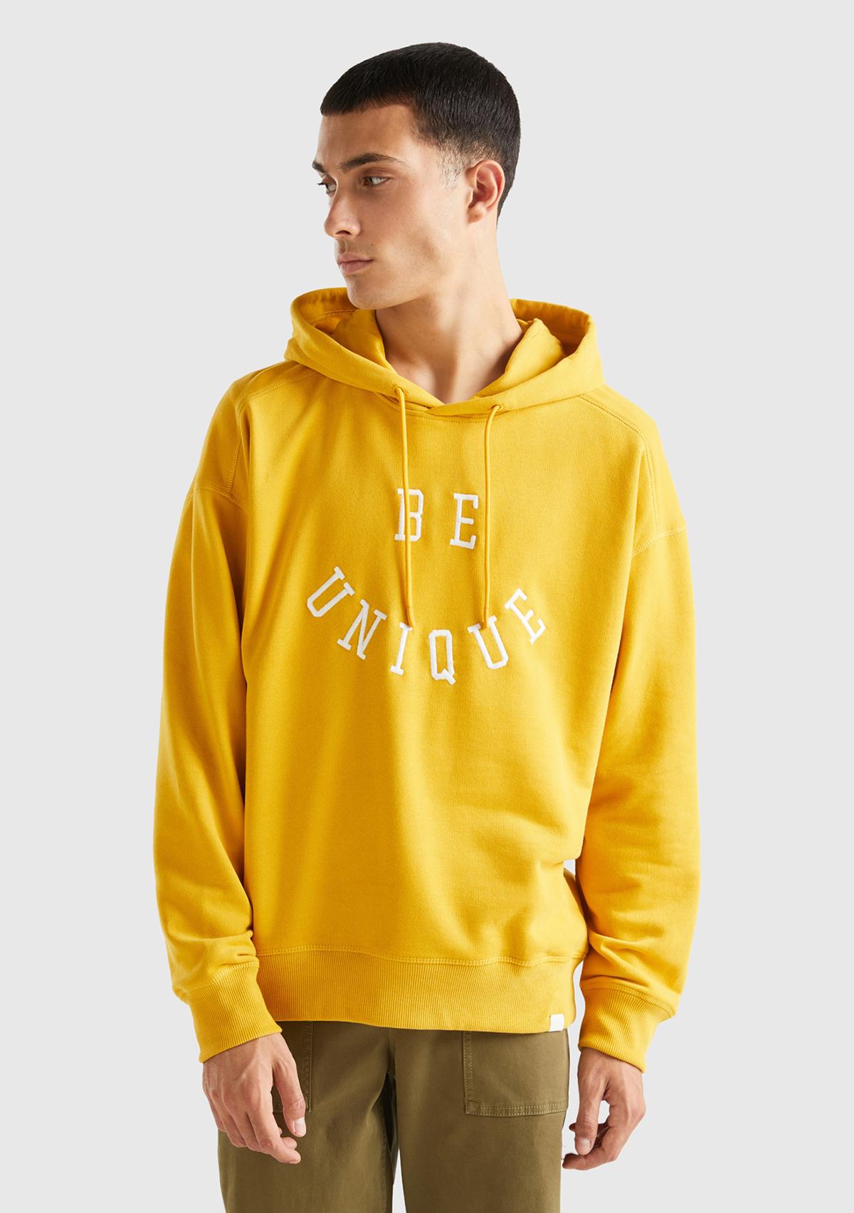  Erkek Hardal Be Unique Baskılı Kapşonlu Sweatshirt