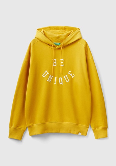  Erkek Hardal Be Unique Baskılı Kapşonlu Sweatshirt