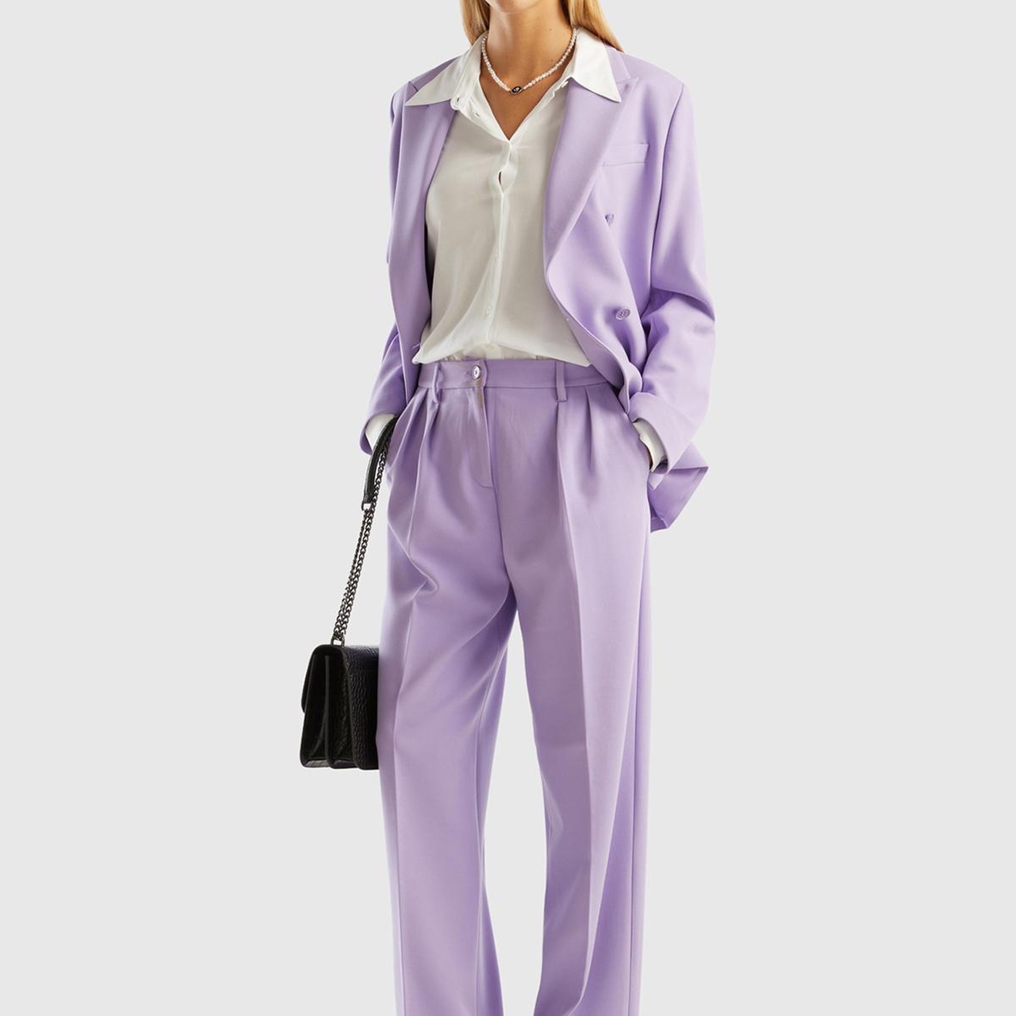 Kadın Lila Poliviskoz Bol Paça Pileli Pantolon