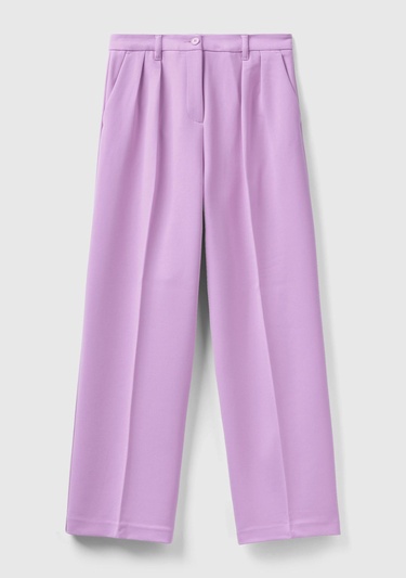  Kadın Lila Poliviskoz Bol Paça Pileli Pantolon