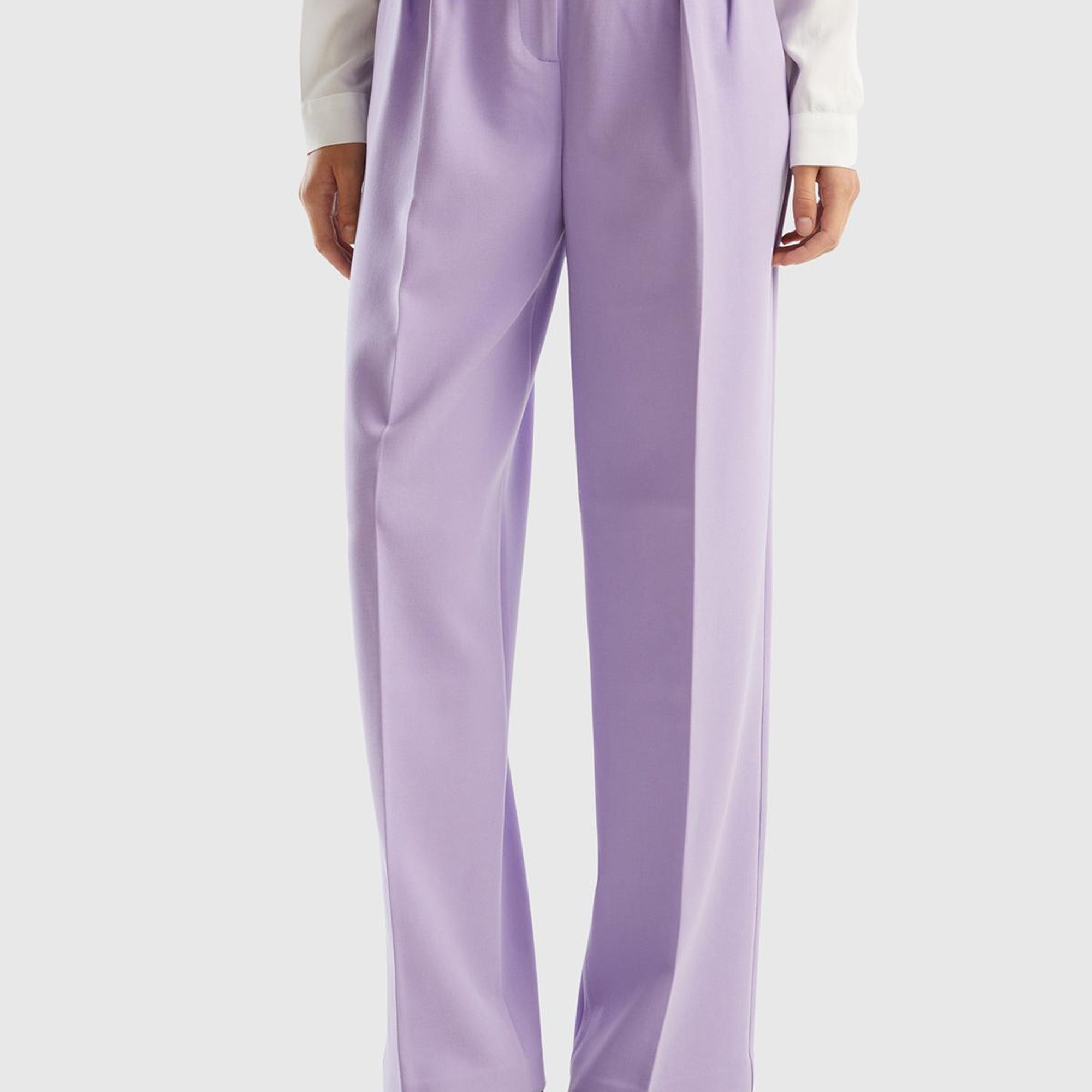 Kadın Lila Poliviskoz Bol Paça Pileli Pantolon