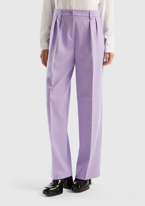  Kadın Lila Poliviskoz Bol Paça Pileli Pantolon