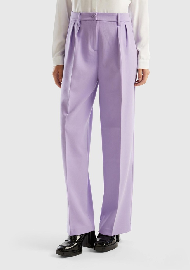  Kadın Lila Poliviskoz Bol Paça Pileli Pantolon