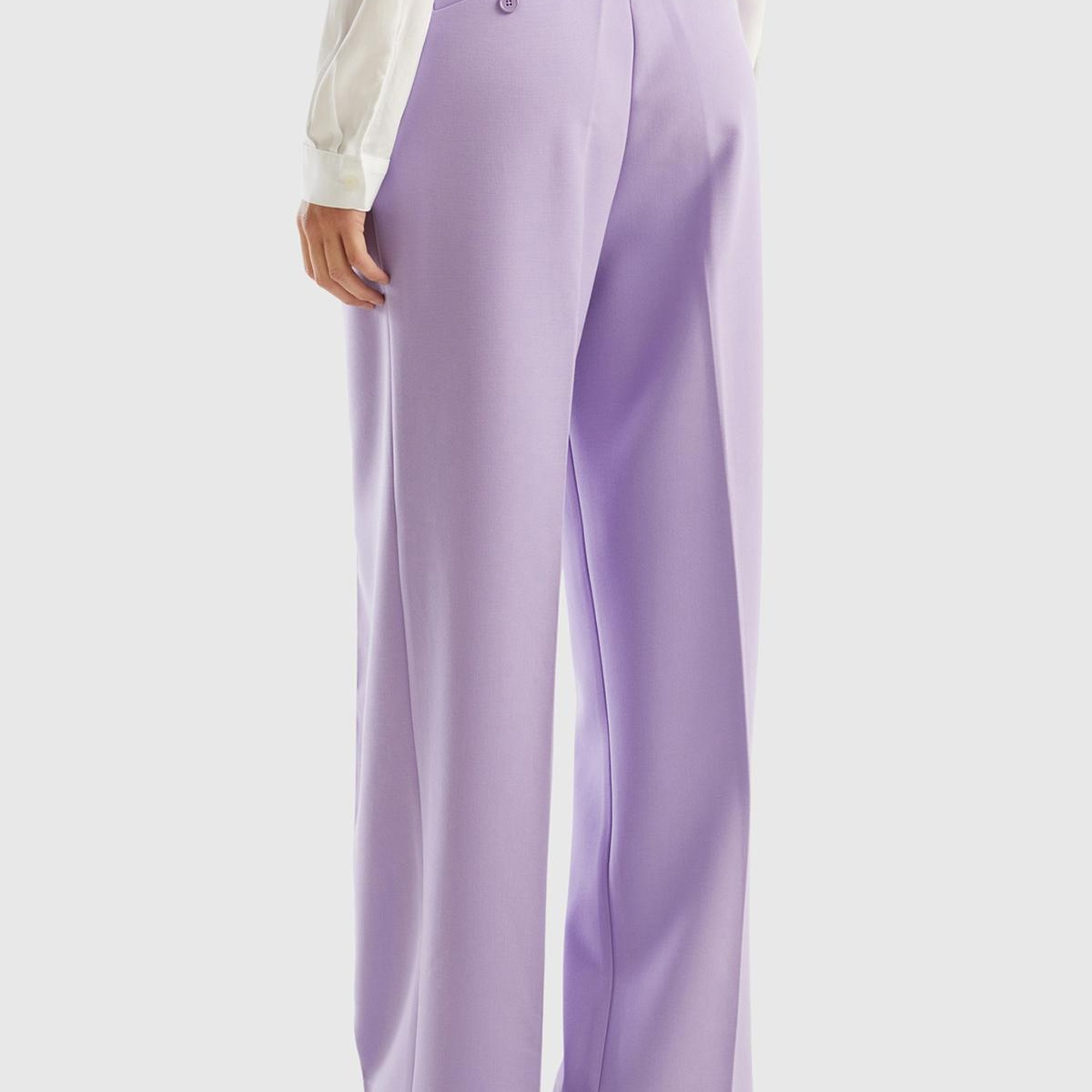 Kadın Lila Poliviskoz Bol Paça Pileli Pantolon