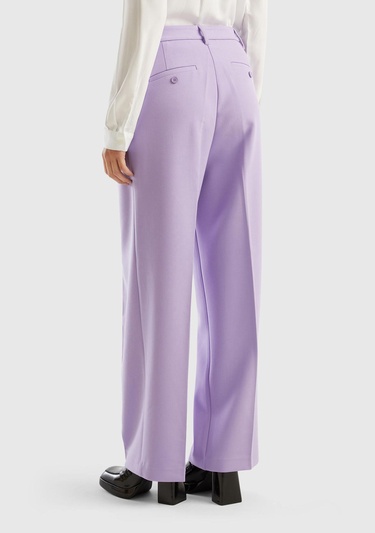  Kadın Lila Poliviskoz Bol Paça Pileli Pantolon