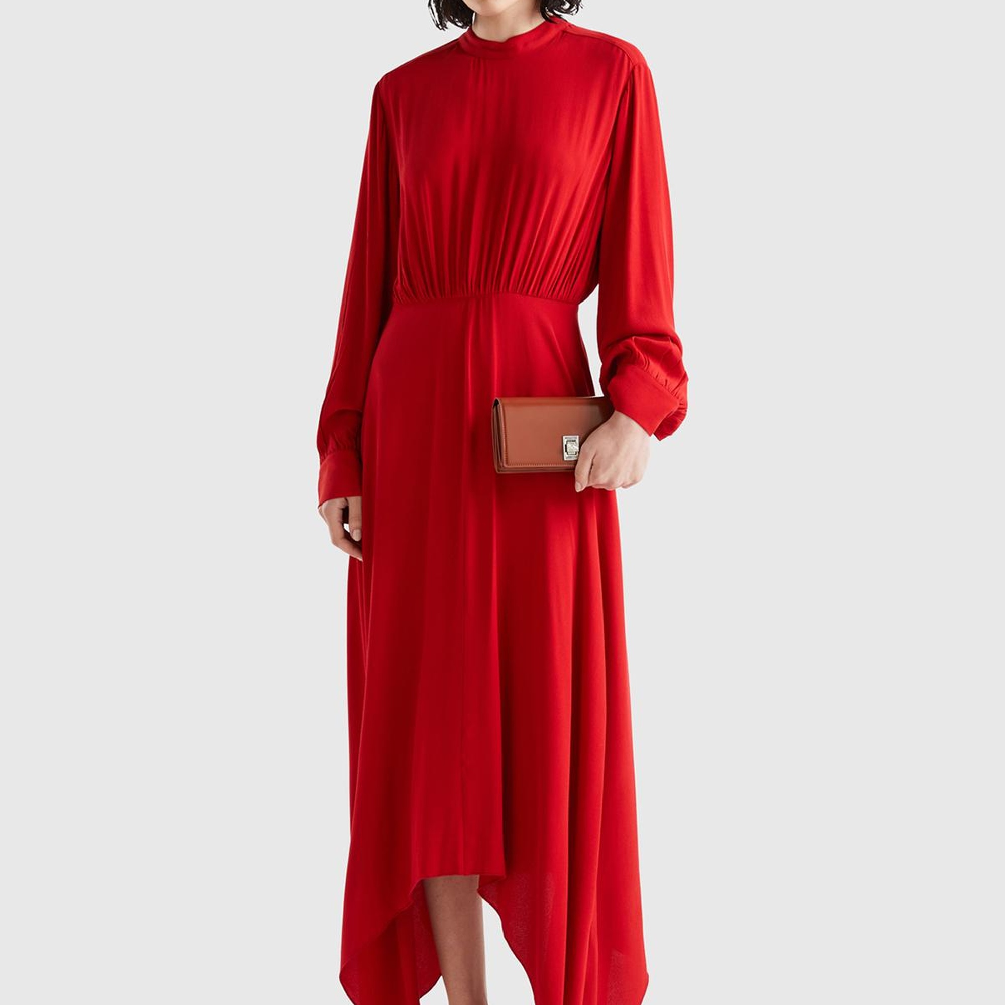 Kadın Vişne Çürüğü %100 Viskoz Uzun Kollu Sırtı Açık Elbise