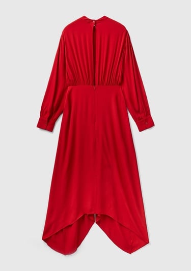  Kadın Vişne Çürüğü %100 Viskoz Uzun Kollu Sırtı Açık Elbise