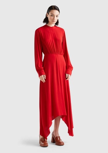  Kadın Vişne Çürüğü %100 Viskoz Uzun Kollu Sırtı Açık Elbise