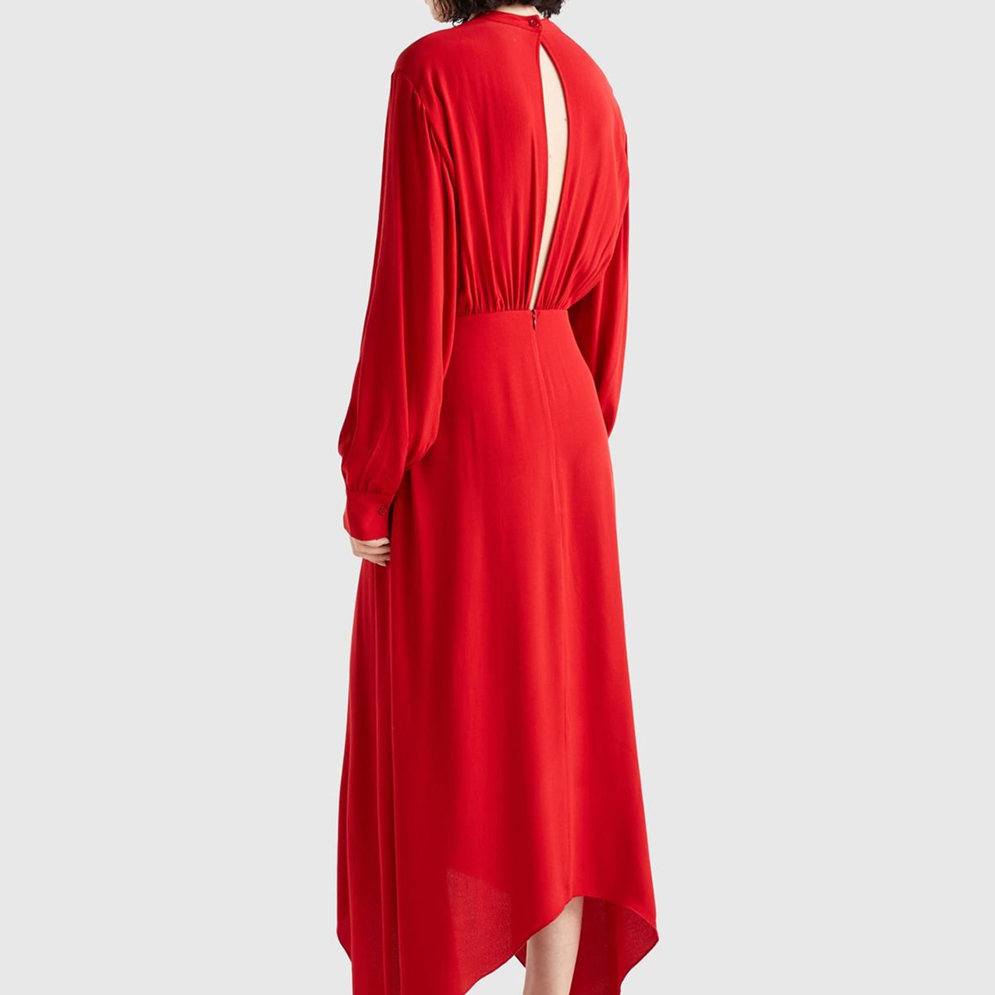 Kadın Vişne Çürüğü %100 Viskoz Uzun Kollu Sırtı Açık Elbise