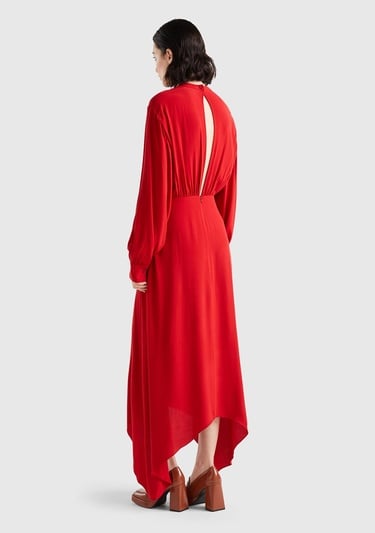  Kadın Vişne Çürüğü %100 Viskoz Uzun Kollu Sırtı Açık Elbise