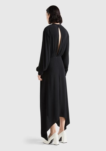  Kadın Siyah %100 Viskoz Uzun Kollu Sırtı Açık Elbise
