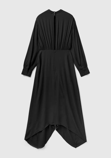  Kadın Siyah %100 Viskoz Uzun Kollu Sırtı Açık Elbise