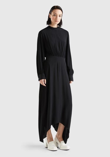  Kadın Siyah %100 Viskoz Uzun Kollu Sırtı Açık Elbise