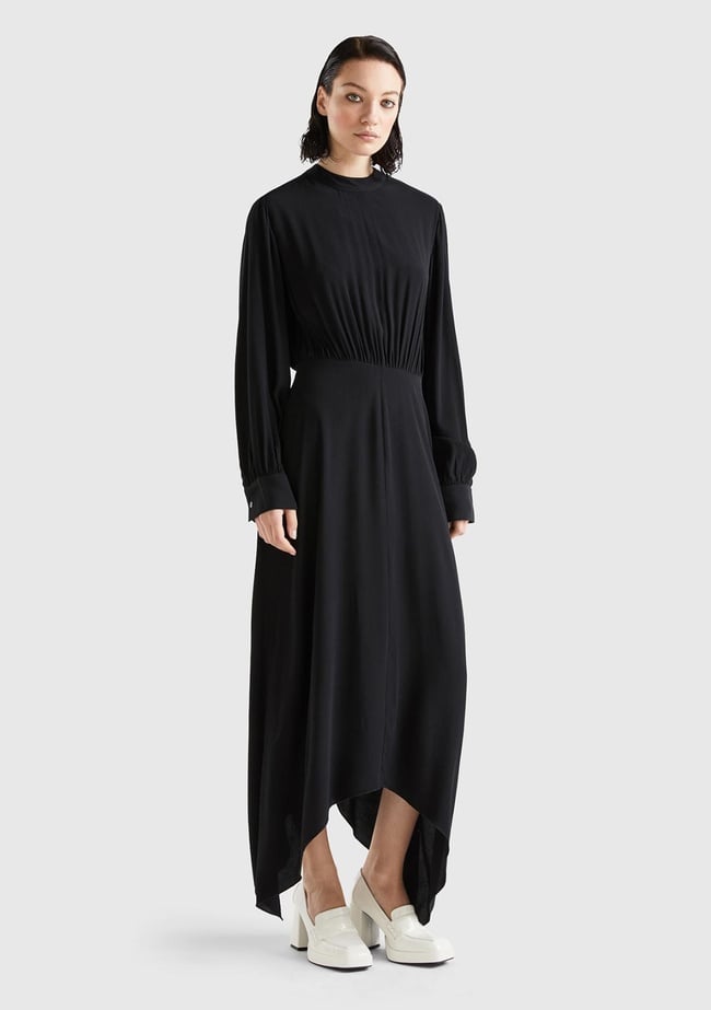  Kadın Siyah %100 Viskoz Uzun Kollu Sırtı Açık Elbise