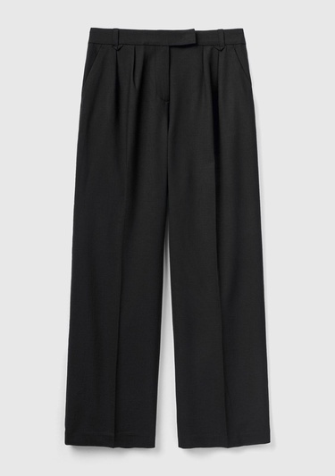  Kadın Siyah Pileli Rahat Kalıp Pantolon