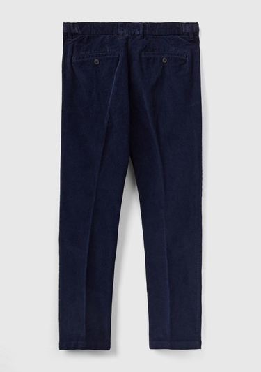  Erkek Lacivert Slim Fit Pileli Kadife Pantolon