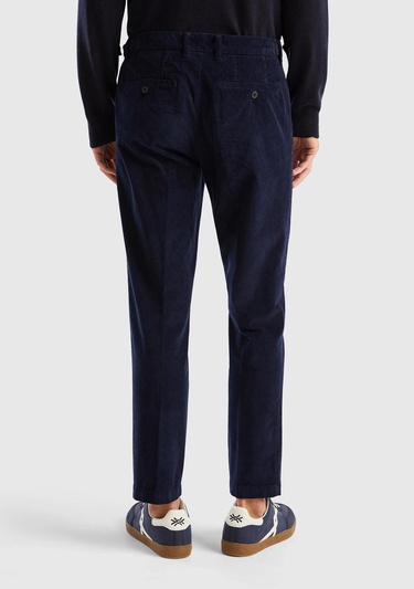  Erkek Lacivert Slim Fit Pileli Kadife Pantolon
