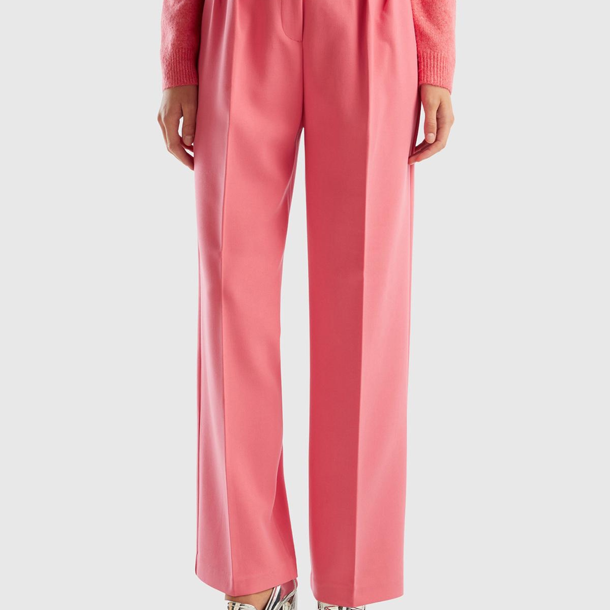 Kadın Gül Kurusu Poliviskoz Bol Paça Pileli Pantolon