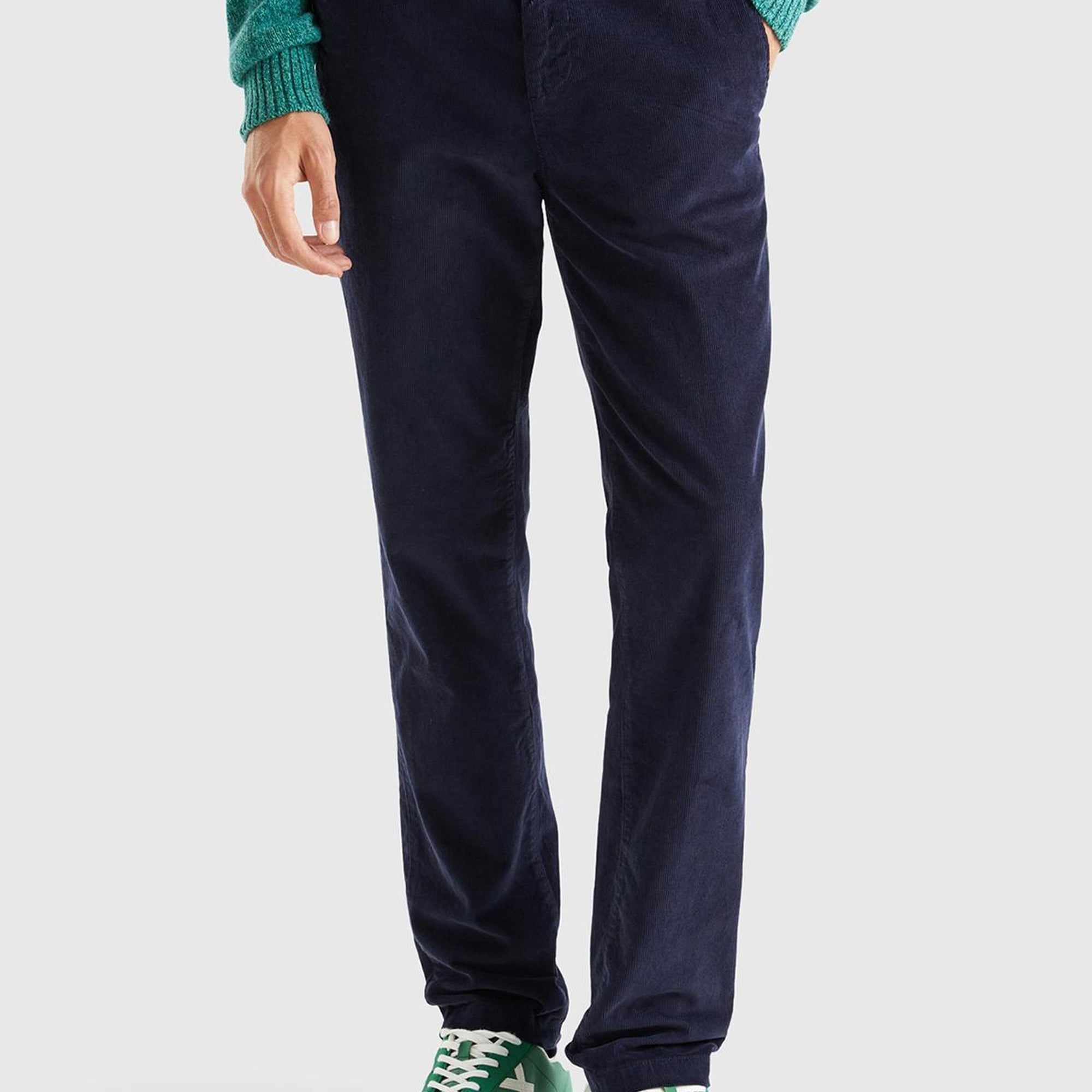 Erkek Lacivert Esnek Kadife Pantolon