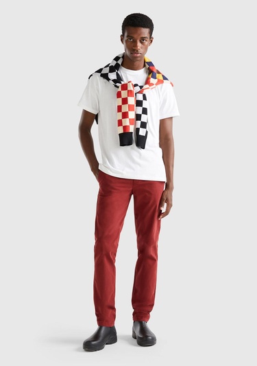  Erkek Bordo Slim Fit Chino Pantolon