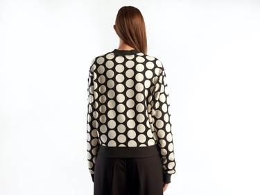  Kadın Siyah Beyaz Puantiyeli  Koton Sweatshirt