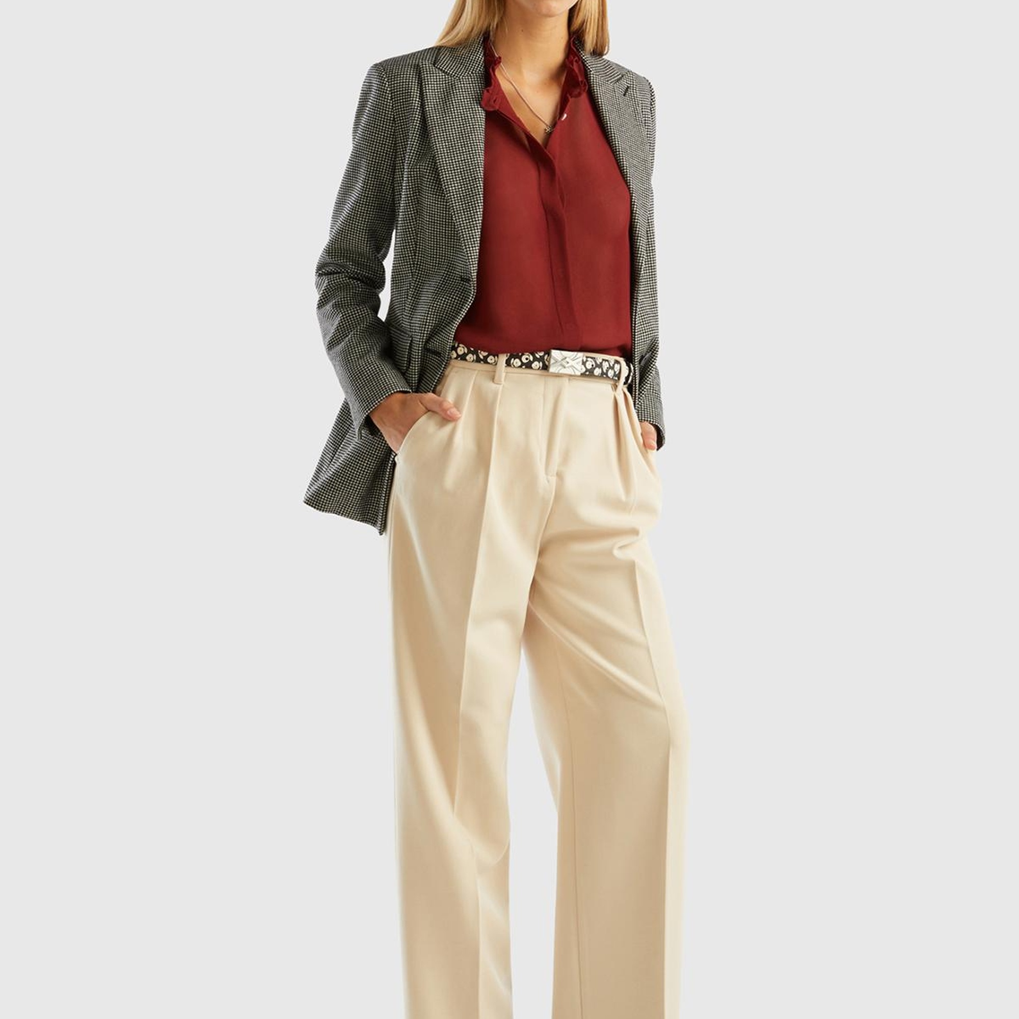 Kadın Bej Poliviskoz Bol Paça Pileli Pantolon