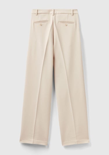  Kadın Bej Poliviskoz Bol Paça Pileli Pantolon