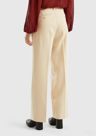  Kadın Bej Poliviskoz Bol Paça Pileli Pantolon