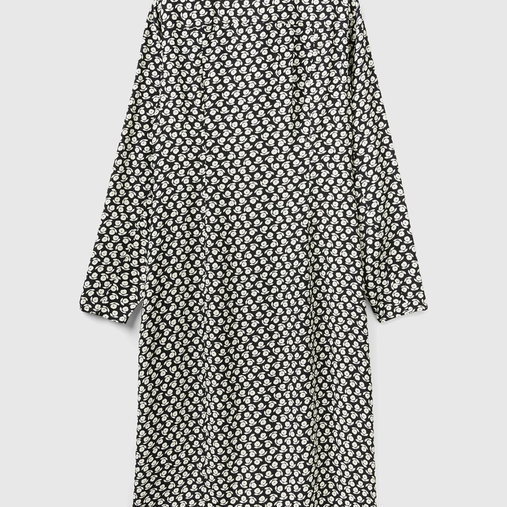 Kadın Lacivert %100 Viskoz Çiçek Desenli Gömlek Yaka Uzun Kollu Elbise