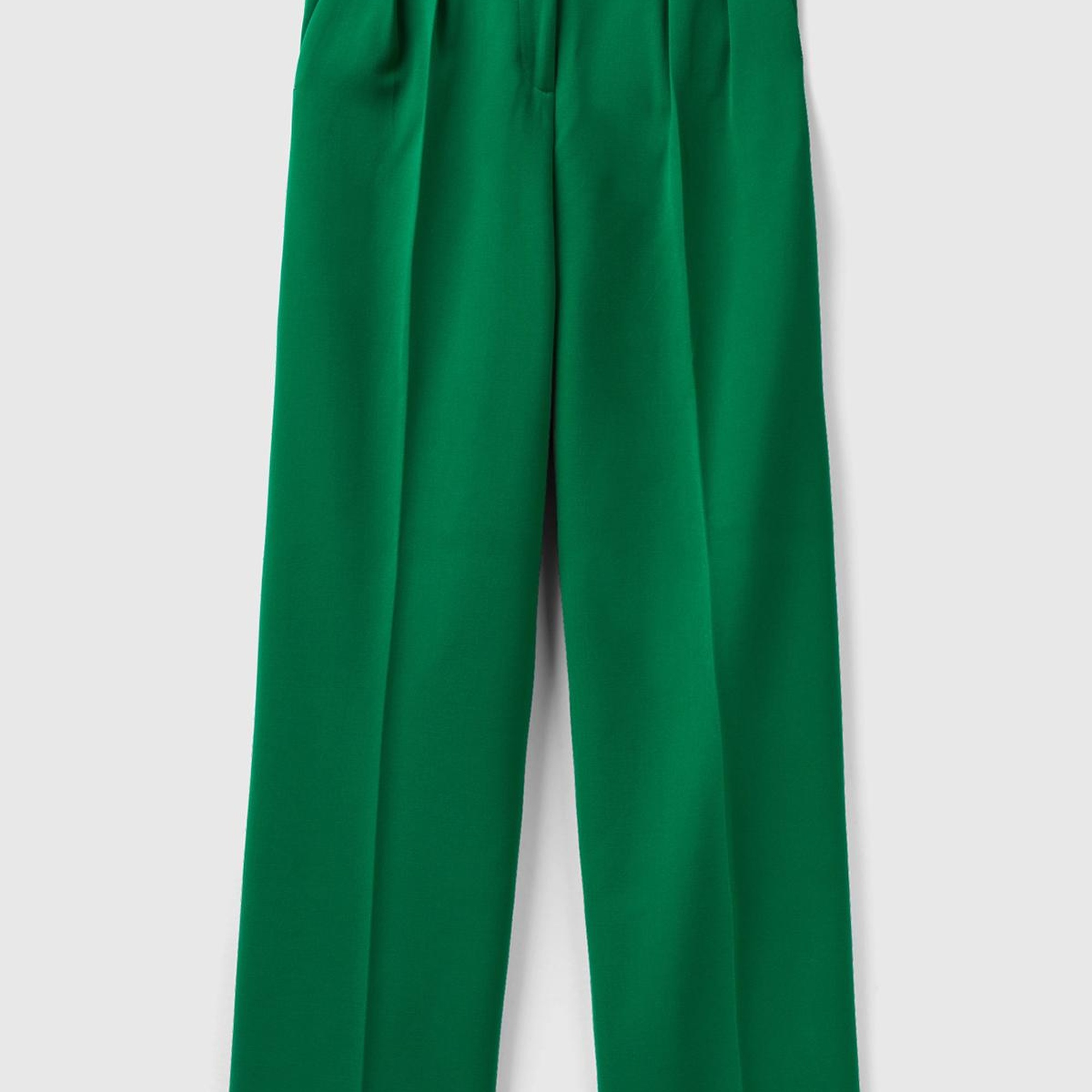 Kadın Yeşil Poliviskoz Bol Paça Pileli Pantolon