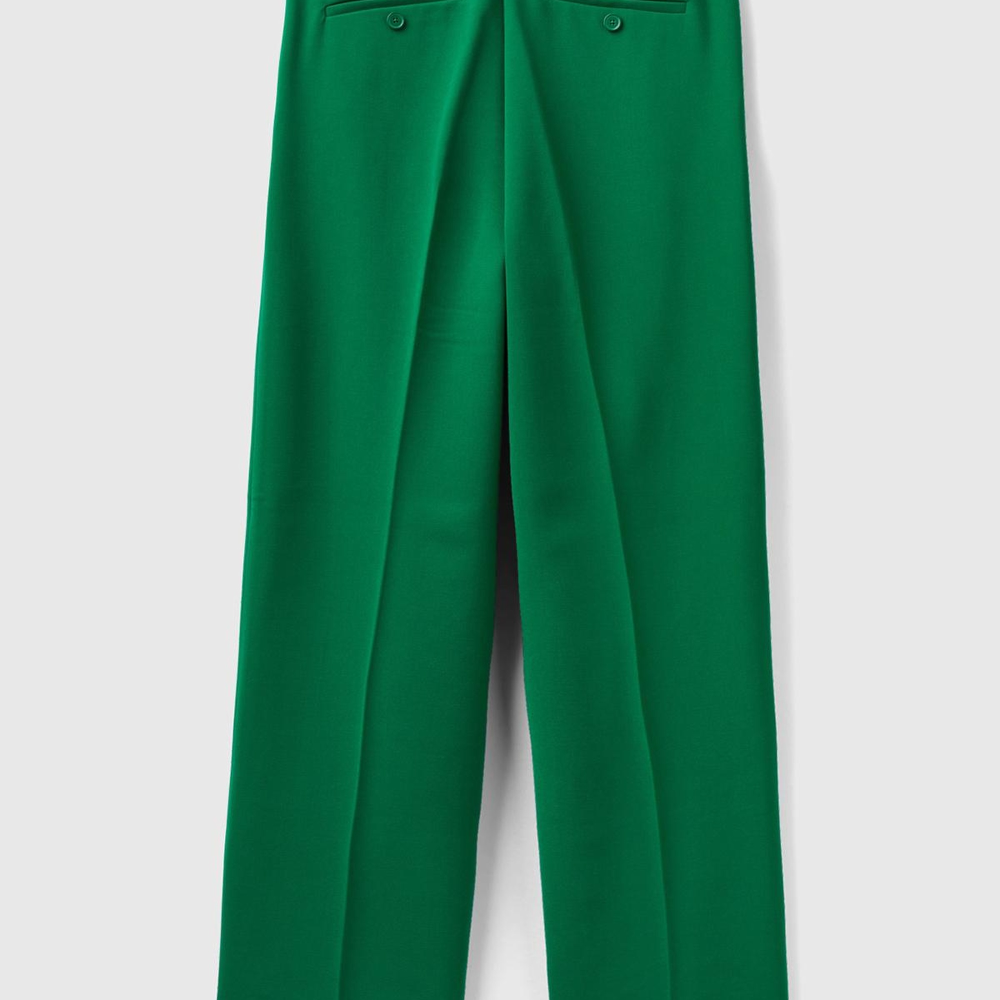 Kadın Yeşil Poliviskoz Bol Paça Pileli Pantolon