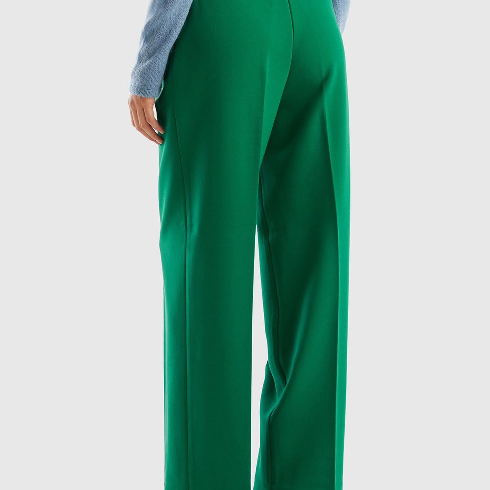 Kadın Yeşil Poliviskoz Bol Paça Pileli Pantolon