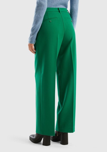  Kadın Yeşil Poliviskoz Bol Paça Pileli Pantolon