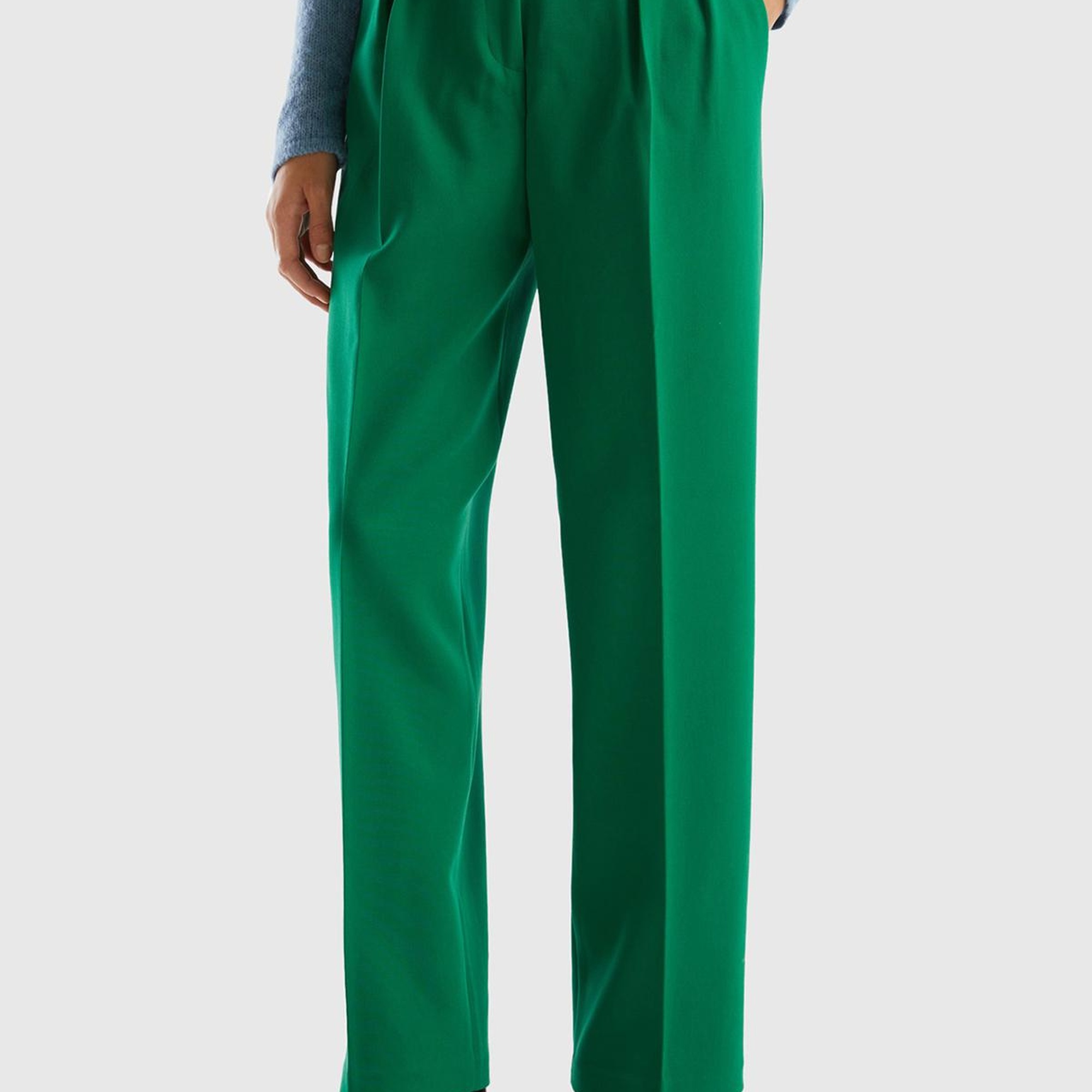 Kadın Yeşil Poliviskoz Bol Paça Pileli Pantolon