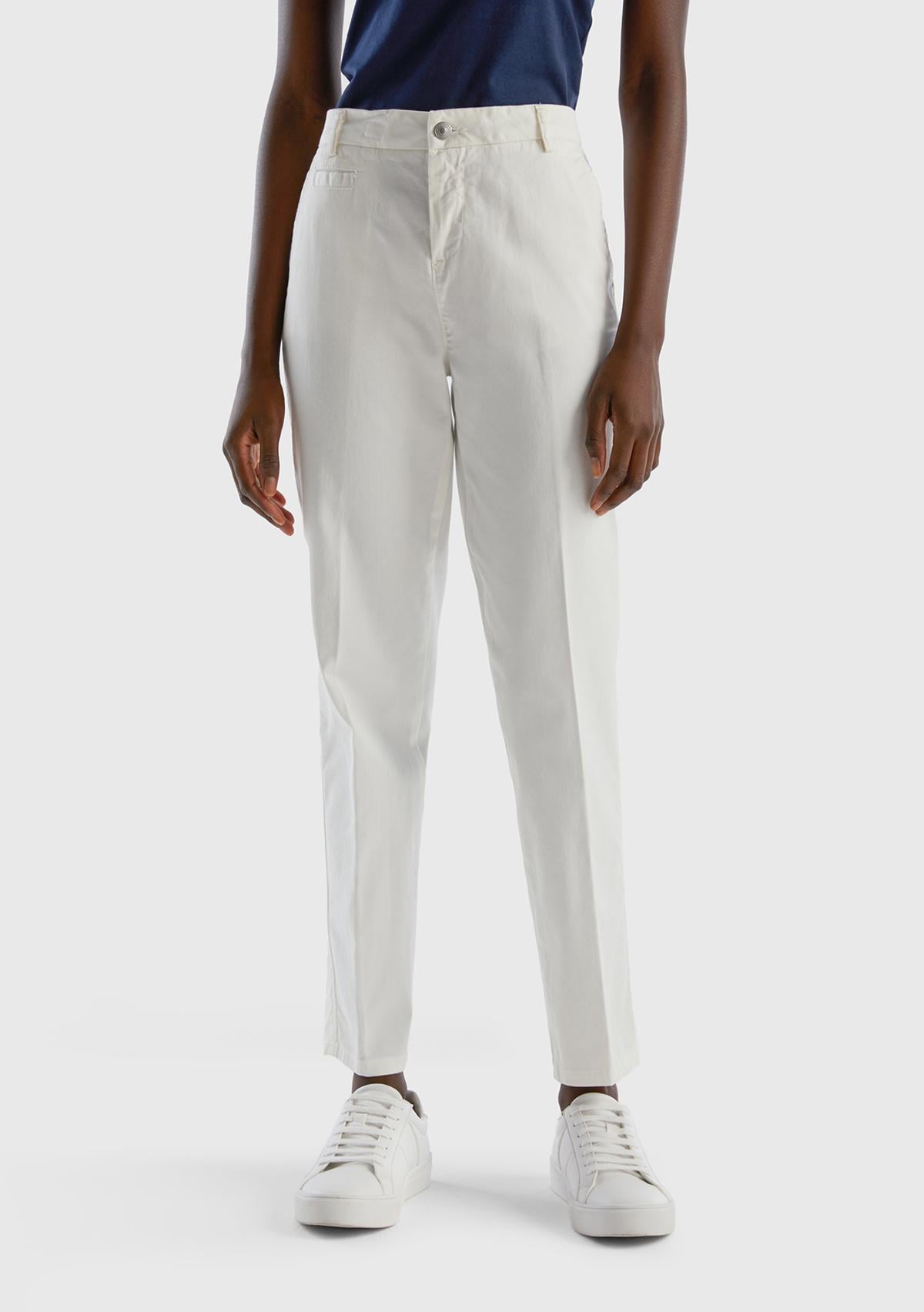  Kadın Beyaz Elastanlı Basic Chino Pantolon