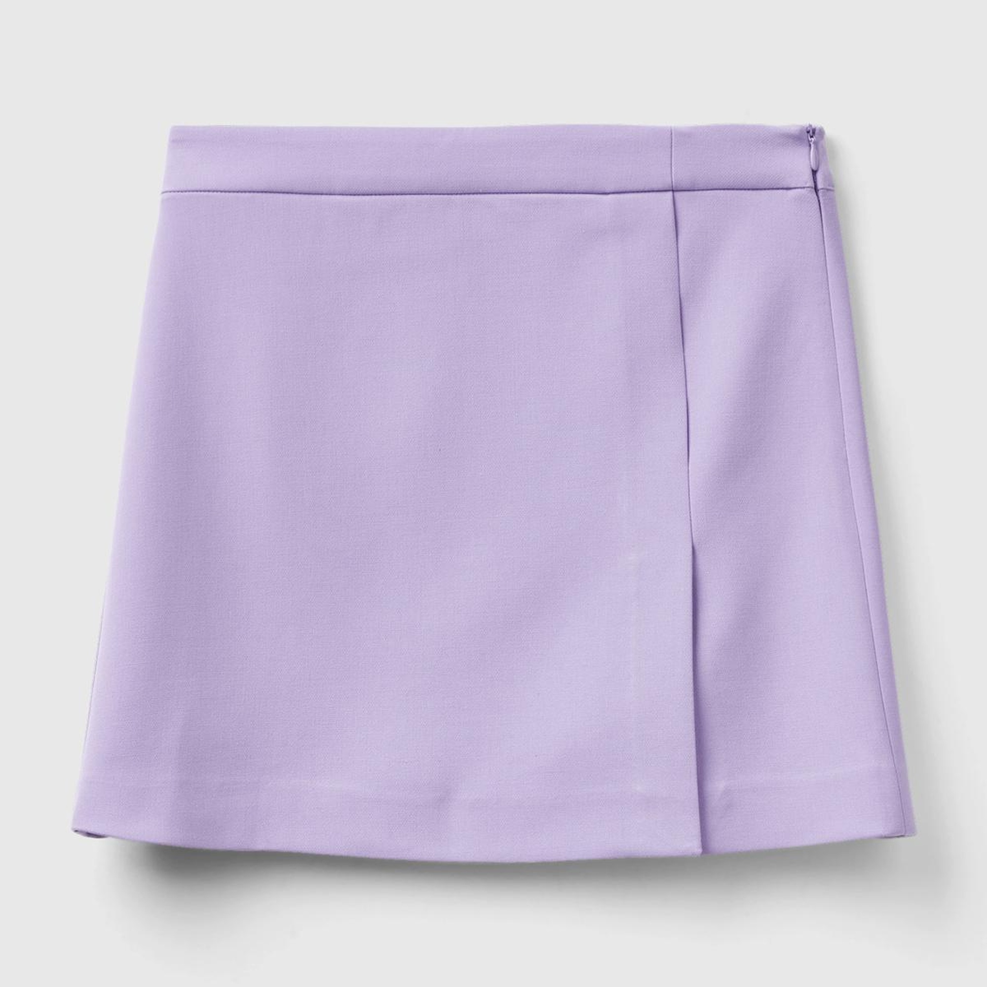 Kadın Lila Poliviskoz Yandan Fermuarlı Mini Etek